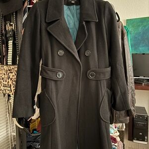 XS Bebe Black Coat with Teal Lining